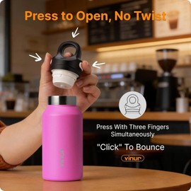 Small Water Bottle-12 oz Insulated Bottle with One-Hand Push Button Lid