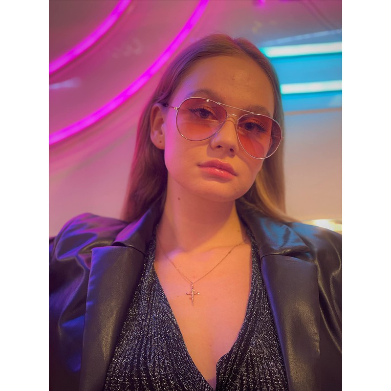 Komonee Pilot Style Pink Lens Sunglasses Set With Black Case