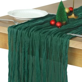 Christmas Table Runner, 10FT Emerald Green Table Runner Cheesecloth Table Runner 35*120inch Rustic Green Gauze Table Runner for Christmas Decor Wedding Baby Shower Table Centerpiece Decorations