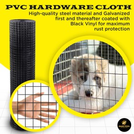 SIMBA STEEL - 48” x 100 FT Hardware Cloth, 1.5" x 1.5" Mesh, 16 Gauge Black PVC Vinyl Coated Rust Proof, Black Welded Wire Mesh Roll for Garden Fence, Chicken, Rabbit, Pet Enclosure (48 in x 100 FT)