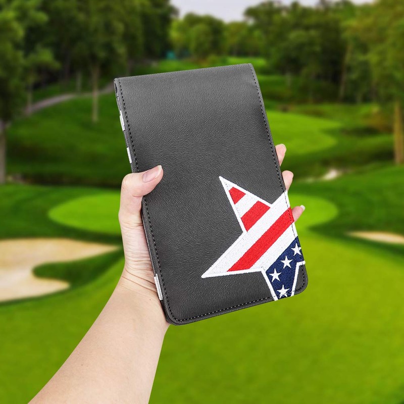 Craftsman Golf Leather USA Flag Star Gray Scorecard Holder Yardage