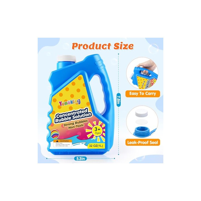 Yunaking Bubbles Solution Concentrated 64oz (Makes 5 Gallons), Non-Toxic Bubbles