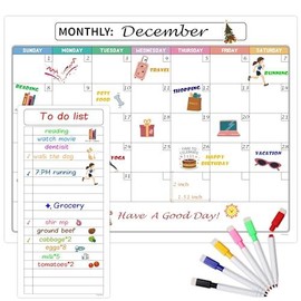 Magnetic Dry Erase Refrigerator Calendar with Markers - 15" x 11" Monthly Fridge Calendar and Today List, Fridge Whiteboard with Back Magnet - Colour: Multicolor