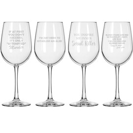 MIP Set of 4 Wine Glass for Red or White Wine Gift True Crime Collection (16 oz Tall Stemmed)