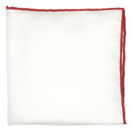 BELLUNO Silk White Pocket Square for Men, Colored Edge Rolled by Hand, Crimson, 12.6 in