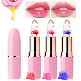 Likesing Set of 3 Lipstick Set Flowers Temperature Sensitive Colour-Changing Pink Magic Lip Colour Changing Lipstick Crystal Jelly Flower Colour Changing Lipstick Lip Balm Gift Girls