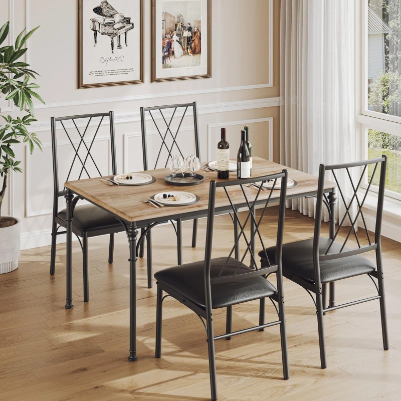 Jojoka Dining Set Table with 4 Upholstered Chairs for Small