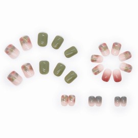 Nail Tips, Short, 24 Pieces, Nail Tips, Gradient, Green, Red, Blue, Skin Tone, Popular, Cute, Simple, Fashionable Parties, Spring & Summer, Daily Life, Bridal Nail Design, Coming of Age Ceremonies,