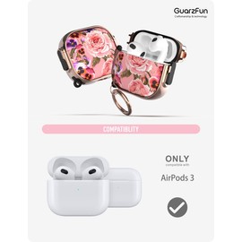 GuarzFun for AirPod 3 case with Lock, AirPods 3rd case for Women Men, Flower Hard case with Keychain (Pink Flower)