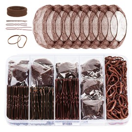 260 Pcs Ballet Bun Nets Kit with 150 Hair Pins 100 Elastic Rubber Bands 8 Invisible Hair Nets 2 Hair Ties Invisible Hair Nets for Buns Ballet Hair Accessories for Women Children Dancer (Brown)