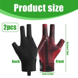 IKOPFLN 2 x billiard gloves, 3-finger pool gloves, non-slip, wear-resistant, billiard pool cue gloves, non-slip, open three finger pool gloves, lightweight for men and women, b