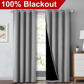 NICETOWN Full Shade Curtain Panels, Pair of Energy Smart & Noise Blocking Out Blackout Drapes for Dining Room Window, Thermal Insulated Guest Room Lined Window Dressing(Silver Grey, 52 x 84 inch)