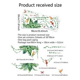 Purekay Wall Tattoo Hanging Vine Wall Sticker Leaves Green Plants Birds on Branch Palm Leaves Vine Wall Sticker Bedroom Living Room Sofa TV Wall Background Wall Decoration