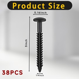 38 Pack Vinyl Shutter Fasteners for Windows Outside, Plastic Shutter Screws Exterior Window Shutter Pin Pegs for Fixing and Installing (Black)