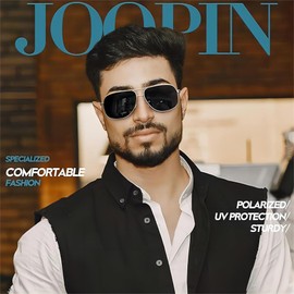 Joopin Mens Sunglasses Aviation UV400 Protection Polarized Trendy Sunglasses for Men Silver Metal Frame Black Lens Large Shades for Driving Hiking Running Vacation (Silver Black)