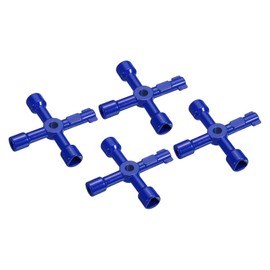 PATIKIL Llave cruzada universal multifuncional, paquete de 4 llaves de aleación de zinc de 4 vías para medidor de agua de gas para válvula de fontanería de gabinete eléctrico, color azul