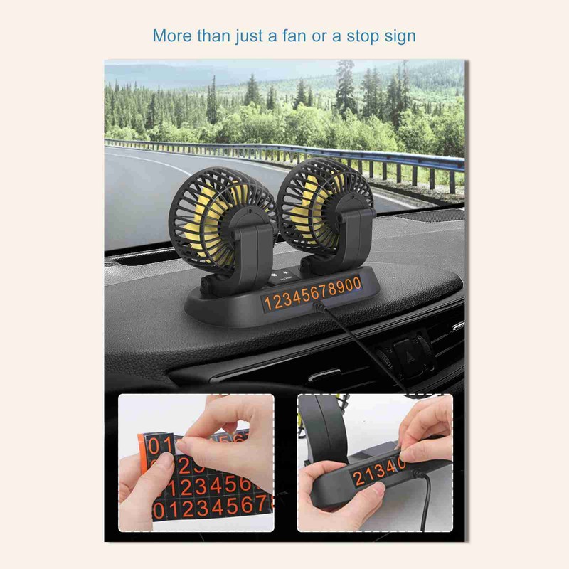 Electric Car Fan 360° Rotatable DoubleHead 5 Blades 2 Speeds