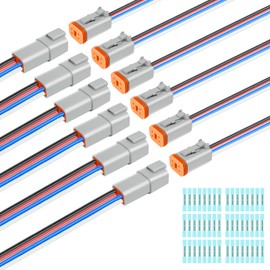 6 Kit Deutsch DT 4 pin Grey Male Female Wiring Harness Deutsch Pigtail 4 Wire Way Waterproof Automotive Electrical Connector 16 AWG with Heat Shrink Tubing