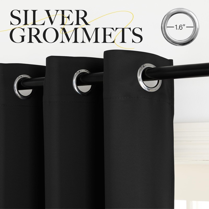 NICETOWN Flame Resistant Blackout Black Curtains 63 inch Long 2