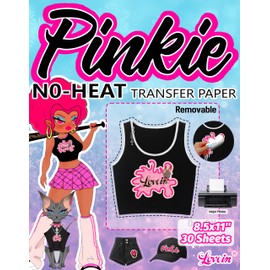 Pinkie No Heat Transfer Paper for Inkjet Printer (20 Sheets, 8.5x11") Glitter & Removable Vinyl Sticker Paper for Dark Fabrics Printable No Heat Transfer Vinyl for T Shirts