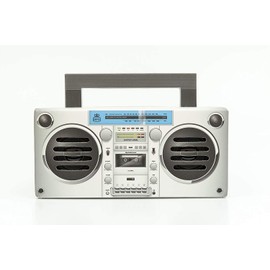 GPO Bronx Mini Bluetooth Speaker. Compact Retro Portable Speaker with Rechargeable Battery Includes USB Port, TF Card Port & Aux - Silver