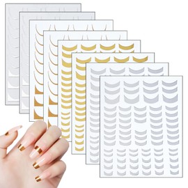 NICENEEDED 8 Sheets French Stripe Line Nail Stickers, Gold Silver Nail Decals with Geometric Waved Design, Self Adhesive DIY Manicure Accessories for Women