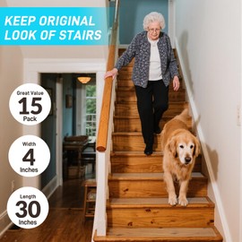 LifeGrip Stair Treads Non-Slip (15PCS), Anti Slip Transparent Stair Treads Tape for Indoor Wooden Step (4"X30"X15P-Treads)