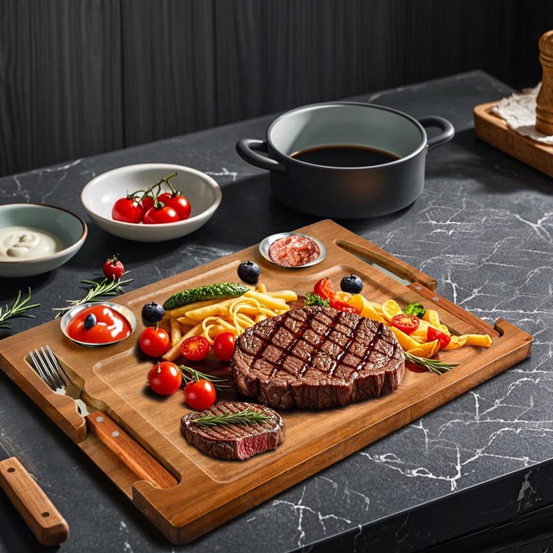 MAVOTER Acacia Wooden Steak Board - Steak Plate Cutting Board