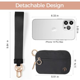 JEEBURYEE Dual Pouch Wristlet Keychain Wallets for Women with 2 Detachable Zipper Coin Purse - Small and Portable Mini Card Wallet for Women Men, Purple, Small Wallet