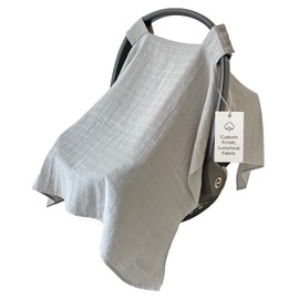 MOZAH Baby Car Seat Cover - Belgian Grey - 100% Organic Muslin - Soft, Breathable and Lightweight, Baby Infant Car Seat Essentials