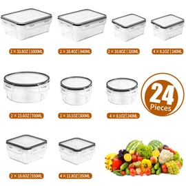 PRAKI 48 Pack Food Storage Containers with Airtight Lids (24 Containers & 24 Lids), Kitchen storage containers for Pantry Organizers and Storage, Meal Prep Container with Labels & Marker