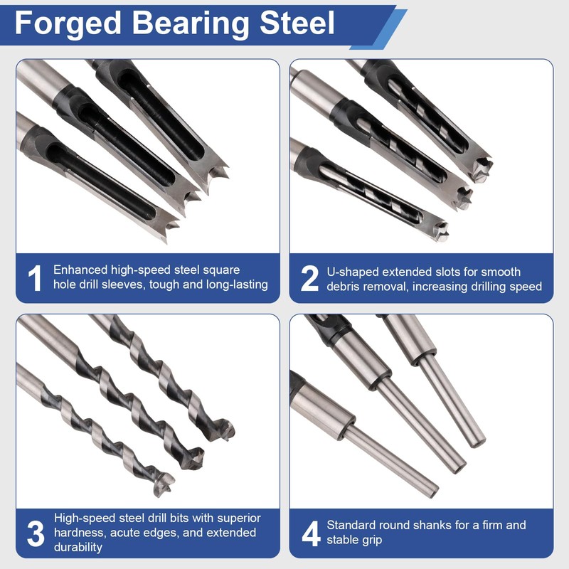 Devvicoo 6PCS Square Hole Drill Bit Set for Mortise and