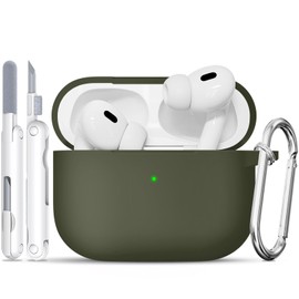 for AirPods Pro Case, Soft Silicone Case Cover Compatible with Airpods Pro 2nd/1st Generation for Women Girly, with Cleaning Kit & Keychain, Anti-Scratch, Shockproof (Army Green)