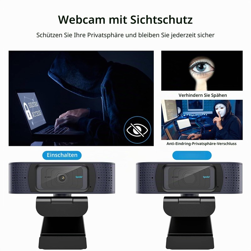 Spedal 1080p Full HD Webcam with Auto Focus, Dual Microphone