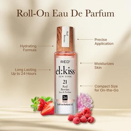 EL:KISS Roll On Perfume, Red Berries Inspired by YSt L's Mon Paris, Eau de Parfum 12mL (.40 Fl Oz), Hydrating & Long-Lasting, Alcohol-Free & Mineral Oil-Free, Infused With Jojoba, Argan & Coconut Oil