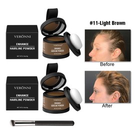 2Pcs Hairline Powder with Brush Hair Shadow Root Touch Up Powder Set for Thinning Hair Gray Hair Coverage Hairline Concealer for Women (#11-Light Brown)