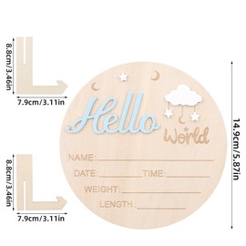 Baby Announcement Sign, Wooden Hello World Newborn Sign Cute Welcome Baby Name Board for Girls Boys Photo Props Hospital Nursery Decor
