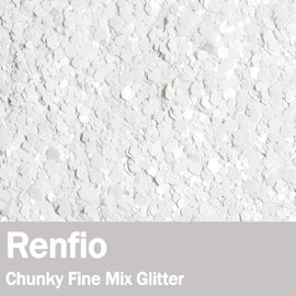 Renfio Pearl White Chunky Glitter, 3.5 Oz (100g) Metallic PET Flake Mixed Fine Powder Face Glitters for Craft Resin Pigment Tumbler Ornament Painting Hair Body Wedding Decor - Pearl White