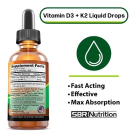 MAX Absorption, Vitamin D3 + K2 (MK-7) Liquid Drops with MCT Oil, Peppermint Flavor, Helps Support Strong Bones and Healthy Heart