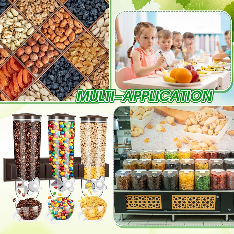 Nitial 2 Pieces Cereal Dispenser Wall Mounted 4.5L Triple Candy