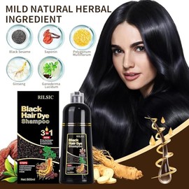 Champú Tinte Castaño Natural 500ml, 3-IN-1 Champú Tinte para Cubrir las Canas, Cabello Castaño Nutre & Oscurece para Hombres Mujeres en 10-15 mins (Bl