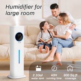 Humidifier Large Room, 2.1Gal/8L Humidifiers for Bedroom Home with Essential Oil Diffuser, Top Fill Whole House Cool Mist Humidifiers for Plants Baby Kids Adults Office, White