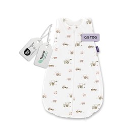 TRÄUMELAND Baby Little Farm Summer Sleeping Bag Green 0.5 TOG, Lightweight, Breathable Baby Sleeping Bag Made of 100% Cotton for Hot Summer Nights, Oeko-Tex 100 Certified, Non-Toxic & Skin-friendly