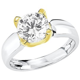s.Oliver women's ring bi-colour Solitaire 925 sterling silver, partially gold-plated, zirconia white, Silver
