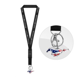 iPick Image Made for Ford Mustang Black Strap ID Holder Lanyard with 3D USA Flag Pony Metal Key Chain Charm