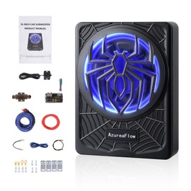 𝙐𝙥𝙜𝙧𝙖𝙙𝙚 10" 1250W Slim Under Seat Car Subwoofer with Amp and Blue LED Lights, Enhanced Bass and Superior Heat Dissipation, Fit Truck SUV Jeep MPV for Passionate Driving, 1-Yr Service