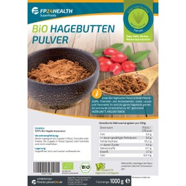 FP24 HEALTH FP24 Health Bio Hagebuttenpulver 1kg - 100% Rohkost - Rosa Canina - ?kologischer Anbau - im Zippbeutel - Bio Hagebutten gemahlen - 1000g - Premium Qualit?t