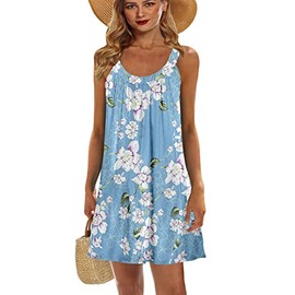 Swimsuit Cover Ups Women Swimwear Beach Skirt Sleeveless Pleated Tunic Dress Blue M