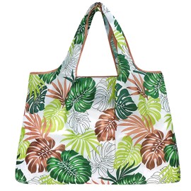 allydrew Large Foldable Tote Nylon Reusable Grocery Bag, Fern Leaves