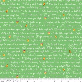 Riley Blake RETRO VINTAGE CHRISTMAS JINGLE BELLS SONG LYRICS ON GREEN RILEY BLAKE FABRIC HY
